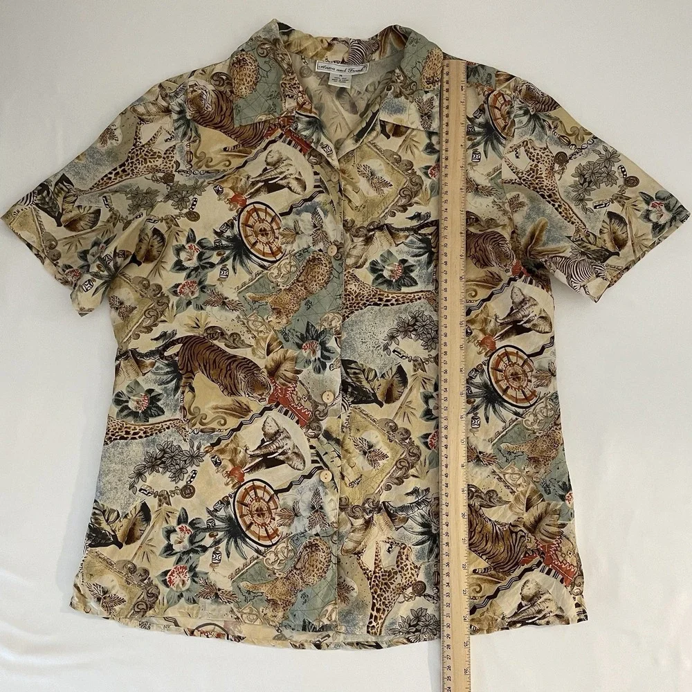 Vintage Anna & Frank Top Womens Medium M 100% Silk African Safari Animal Print - Picture 8 of 8